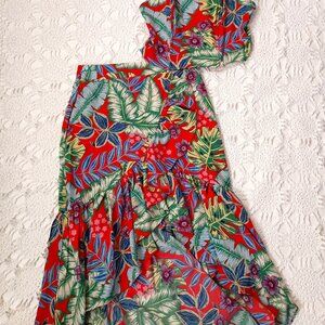 New Milk & Honey Set Midi Skirt Crop Top Corset Tropical Ruffle Small Women Flaw